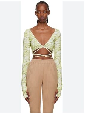 NWT KIJUN Green Self-Tie Cardigan Top Sz L